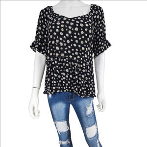 Maurices Floral Peplum Babydoll Criss Cross Back Top Size L